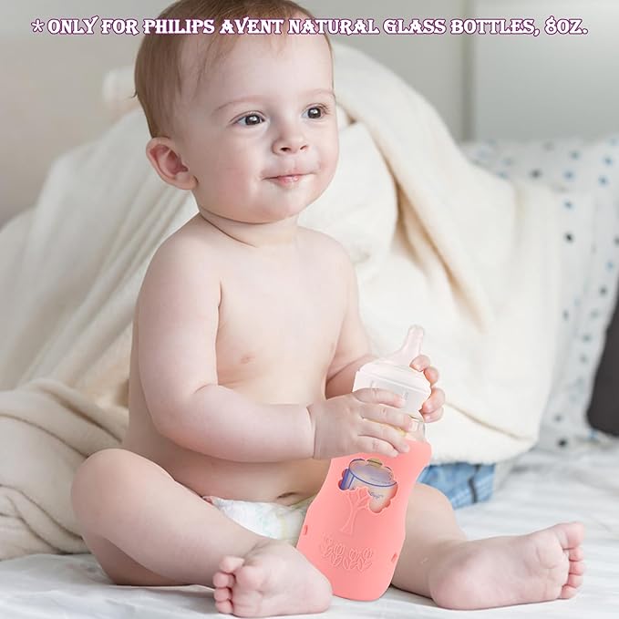3 Pack Silicone Sleeves for Dr. Brown's Natural Glass Baby Bottles, Anti Breakage Baby Bottle Holder, Compatible Dr. Brown Wide-Neck Glass Baby Bottles 9 oz (White+Pink+Purple)