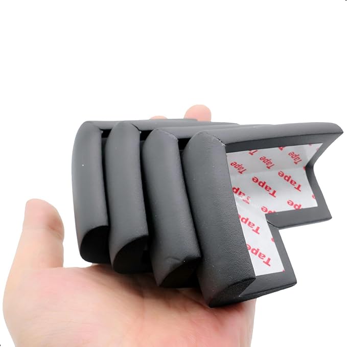 4 Pack Soft Foam Baby Proofing Corner Guards & Edge Protectors, Pre-Taped Table Corner Protector, Children Safety Furniture Desk Bumper, Cushion for Sharp Corners, L Type,Black