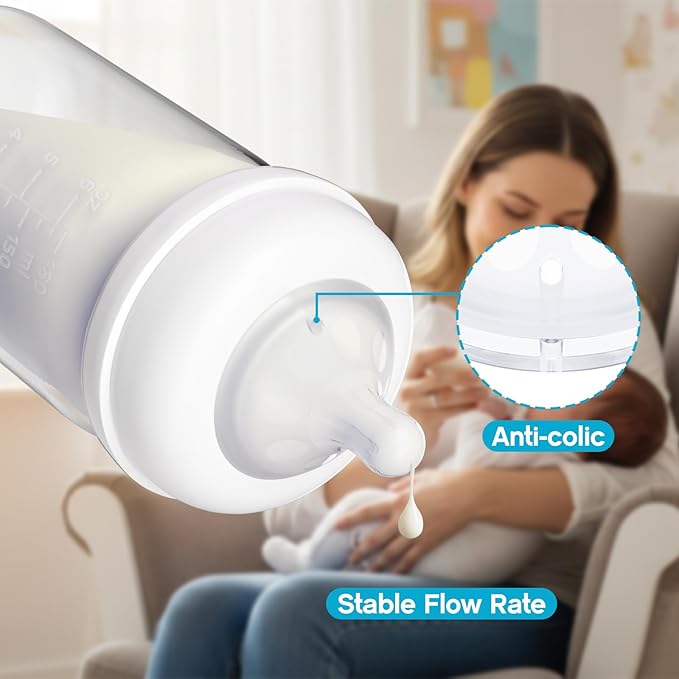 Baby Silicone Nipples for Lansinoh Bottles, Anti-Colic Replacement Nipple for Baby 1m+, BPA Free, Slow Flow, Size S, 6 Count