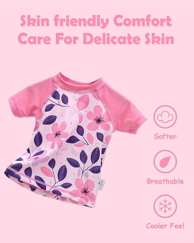 ALVABABY Baby Girl Swimsuit, 2-Piece Infant Toddler Bathing Short Sleeve Swimwear, Small Baby Reusable Swim Diaper with Matching Top