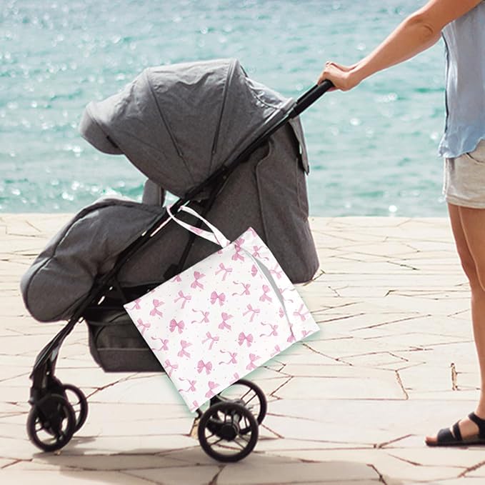 Wet Bag for Swimsuit Pool Travel Baby Cloth Diapers Dirty Yoga Gym Clothes Beach Bags Summer Gifts for Women Men Beach Vacation Essentials Pink Bow Waterproof Wet Dry Bag Travel Laundry Bags