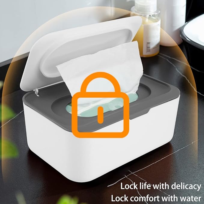 Wipes Dispenser, Dustproof Wet Tissue Box Baby Wipe Holder Large Capacity Wipes/Tissue Case with Moistur e Seal Secure Lid Keeps Wipes Fresh for Home, Office(Grey)