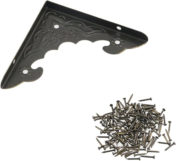 Geesatis Corner Hardware 2.2" X 1.6" Iron Decorative Corner Protector Corner Bracket Protector for Box Table Desk, with Mounting Screws, Bronze, 30 Pack