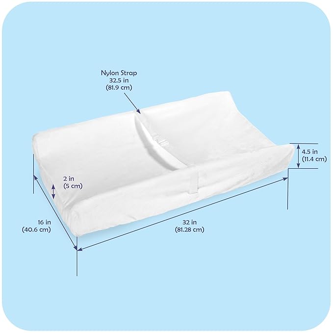 Badger Basket Waterproof Contoured Changing Table Pad for Babies – Non-Slip Base, Safety Strap, Removable Cover – White