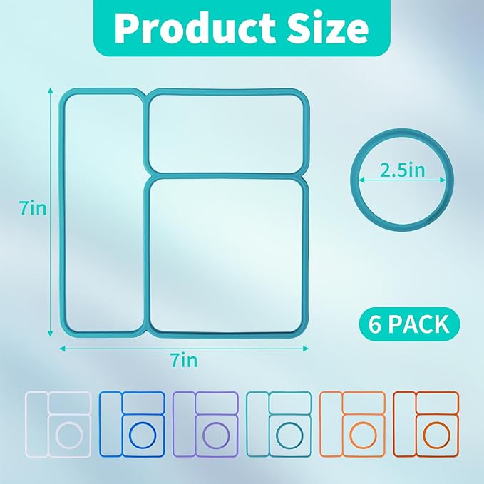 6 Pack Replacement Seal Gaskets Compatible with OmieBox Bento Box Lid, Silicone Lid Seal Gasket for OmieBox, Leak-Proof Seal Ring Accessory, Keep Freshness, BPA-Free Kids Lunch Box Replacement Parts
