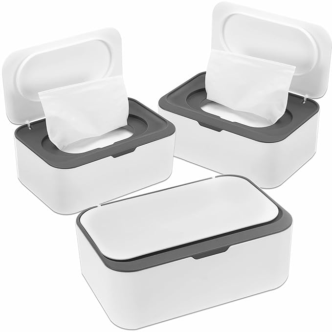 NOVWANG 3 Pack Baby Wipes Dispenser Wipes Holder with Lids, Keeps Wipes Fresh, Refillable Wipes Container with Sealing Design, Bathroom Tissues Wipes Case Box