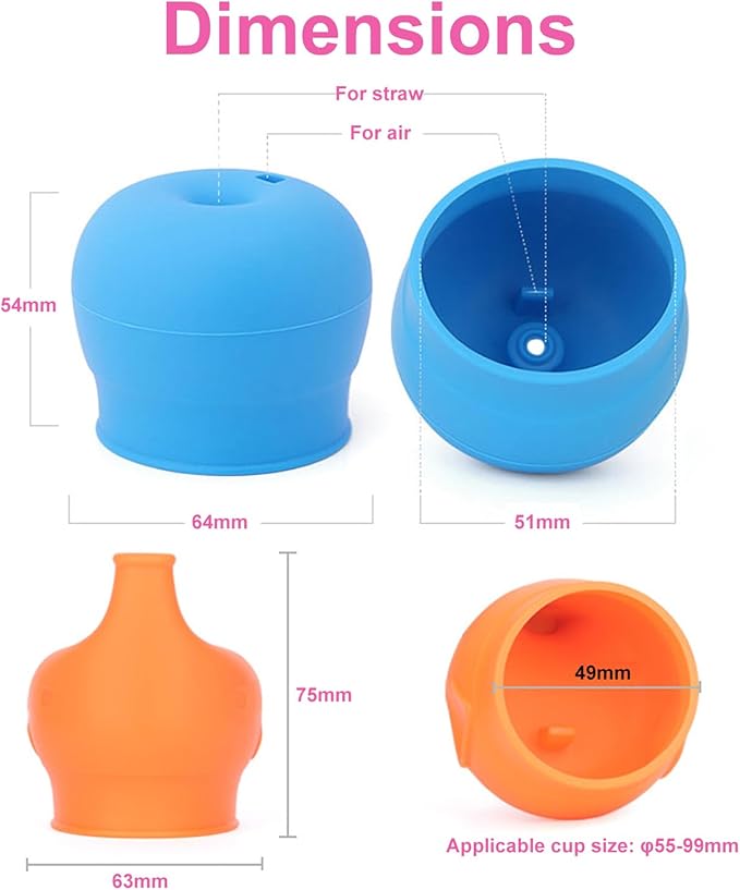 5 Pack Silicone Sippy Cup Lids, Soft Spout Sippy Cups, Reusable Silicone Lids for Cups