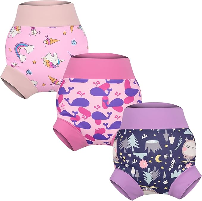 MooMoo Baby Swim Diapers 3 Pcs Waterproof Reusable Swimming Diapers for Baby Swim Lesson 2T-5T, Blue