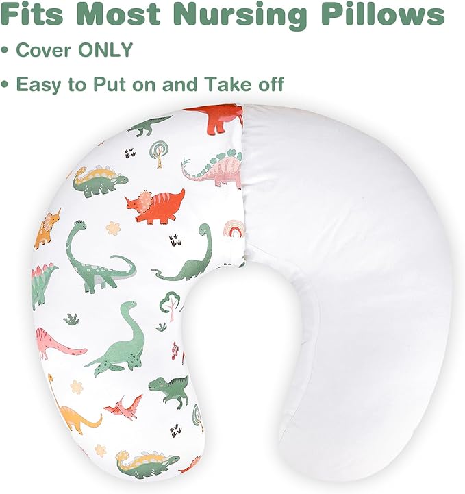 Nursing Pillow Cover, Breastfeeding Pillow Cover Case for Baby Girls Boys, Soft & Breathable, White Dinosaur (Only Cover)