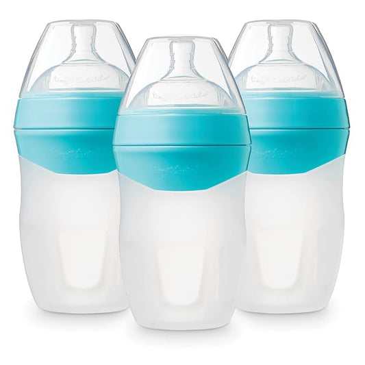 Tiny Twinkle Silicone Baby Bottle with Comfort Grip and Soft Flexible Nipple - Squeezably Soft Baby Bottles for Newborn and Up (Mint, 8 Ounce - 3 Pack)