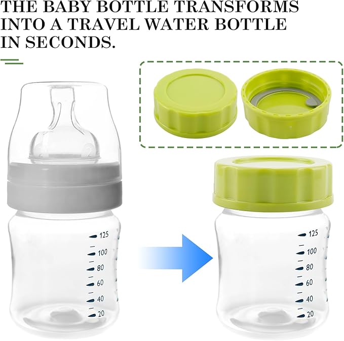 6pcs Baby Bottle Caps with Sealing Gasket, Travel and Storage Bottle Lids Airtight Replacement Caps for Wide Neck Glass Bottles (Green)