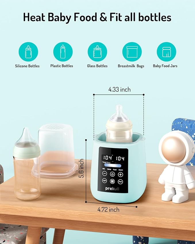 Bottle Warmer, prekull Fast Baby Bottle Warmer for Breastmilk, Formula with Accurate Temp Control, 48H Thermostat Baby Milk Warmer with Thaw, Night Light, Bottle Warmers for All Bottles (Green)