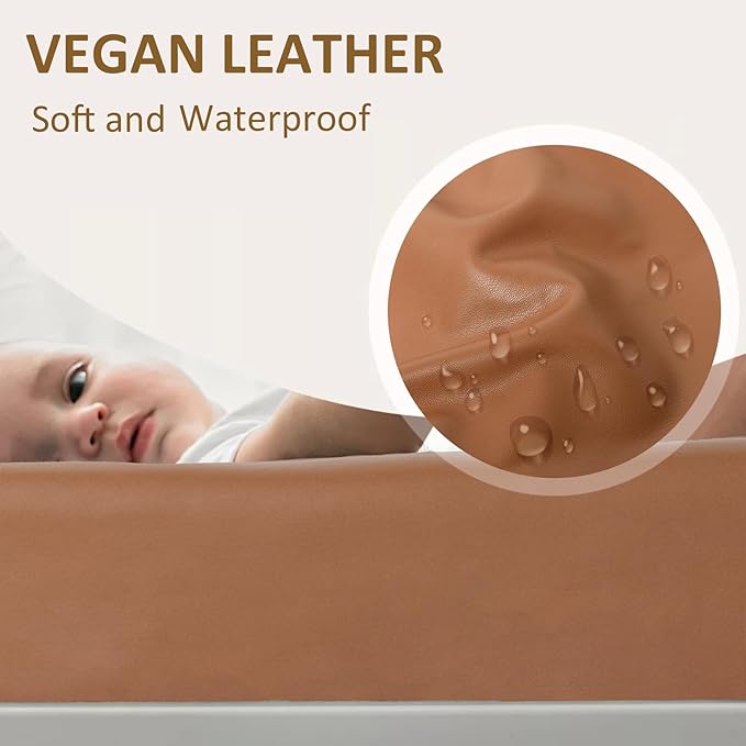 Owlowla Changing Pad Cover,Waterproof Changing Pad Covers-Soft Leather Diaper Changing Table Cover,Fits Standard Changing Pads for Baby Boy Girl（Brown）