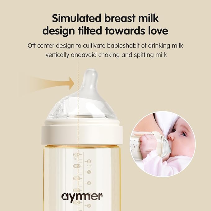 Aynmer Natural Flow Baby Bottle Silicone Nipple，0+ Months, 4 Counts (M)