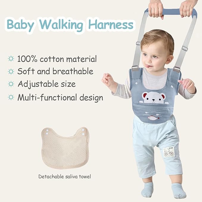 Baby Walking Harness Handheld Baby Walker Assistant Belt Adjustable Toddler Infant Walker Harnesses Standing Up Walking Learning Helper with Detachable Crotch for 9-24 Month Old (Blue)