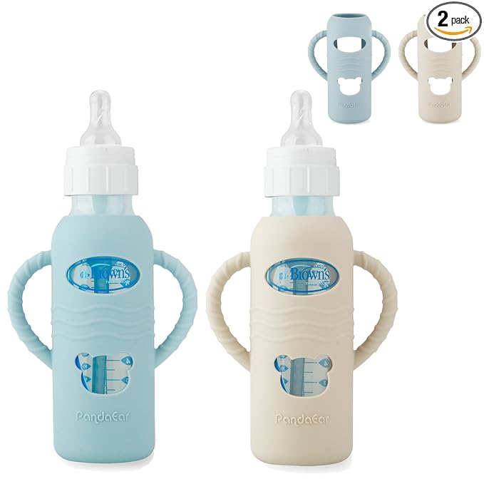 PandaEar 2 Pack Silicone Sleeves for Dr. Brown's 8oz Glass Baby Bottles, Anti-Drop Protective Bottle Covers with Handles, Heat-Resistant & Easy to Grip