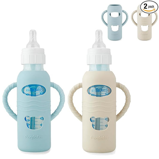 PandaEar 2 Pack Silicone Sleeves for Dr. Brown's 8oz Glass Baby Bottles, Anti-Drop Protective Bottle Covers with Handles, Heat-Resistant & Easy to Grip