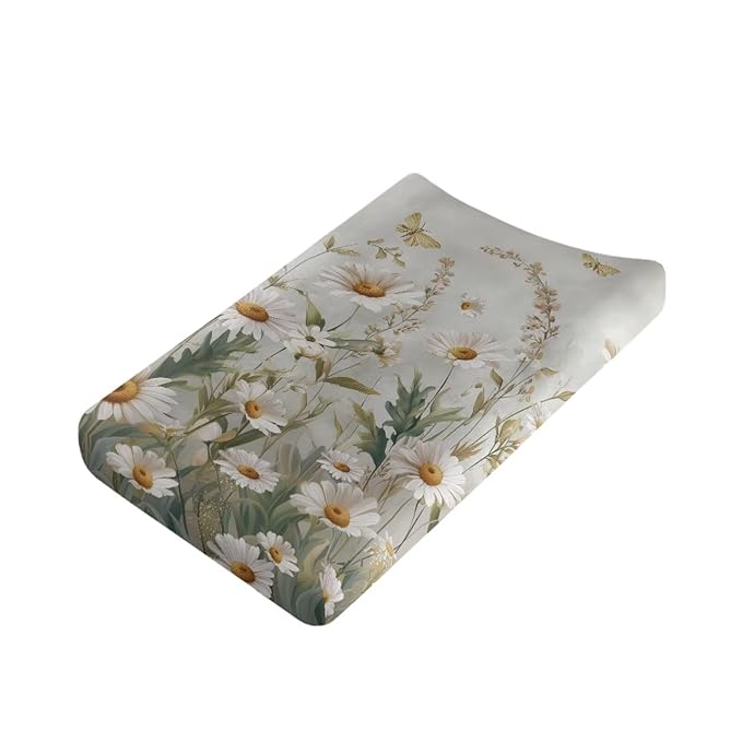 Daisy Print Changing Pad Cover for Baby Soft Diaper Change Table Covers with Elastic Edge Washable Changing Pads Liners for Newborn Fashion Nursery Decor