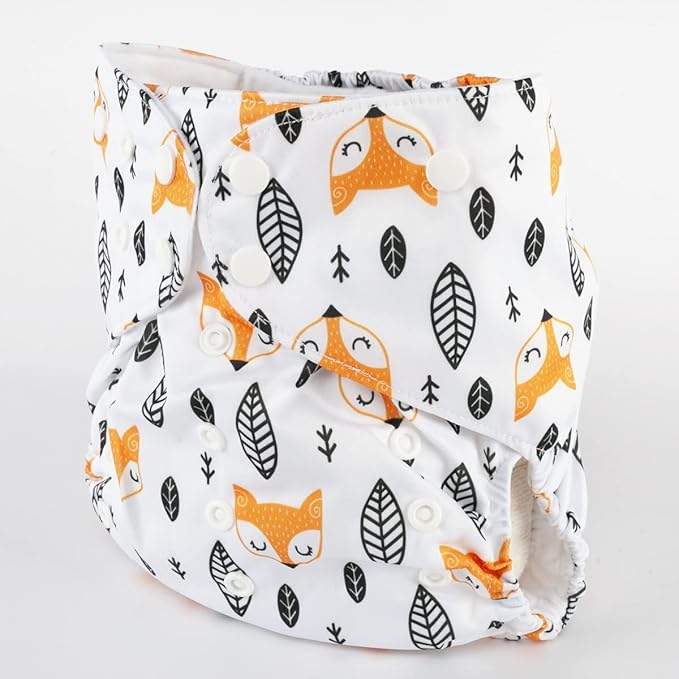 2 to 7 Years Old Cloth Diaper Nappy Pocket Reusable Washable Junior Big Baby Kids Toddler (Foxes Trees)
