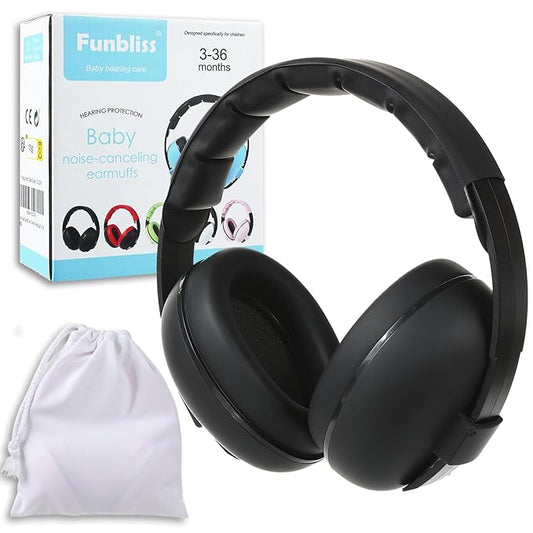 Funbliss Baby Ear Protection Noise Cancelling Headphones for Babies and Toddlers Baby Earmuffs - Ages 3-36 Months Black