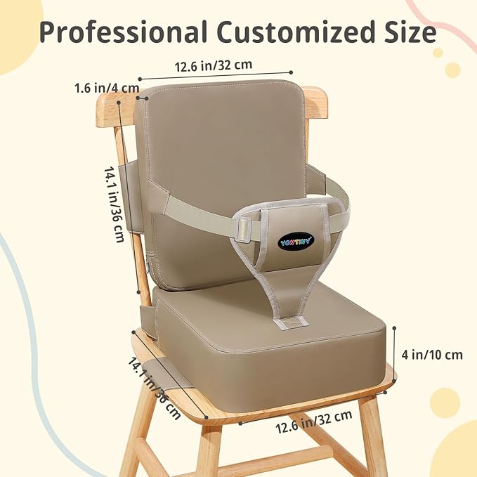 Toddler Booster Seat for Kitchen Chair with Removable Backrest & Adjustable Straps, PU Portable Waterproof & Non-Slip Booster Seat for Dining Table, Travel Child Eating Cushion - Dark Coffee
