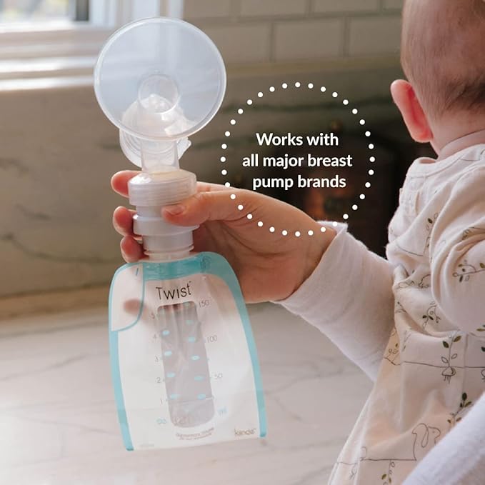 Kiinde Twist Pouch Direct-Pump Direct-Feed Twist Cap Breast Milk Storage Bags for Pumping & Twist Milk Storage Bag Breast Pump and Baby Bottle Direct Pump Adapter Kit for All Major Breast Pump Brands