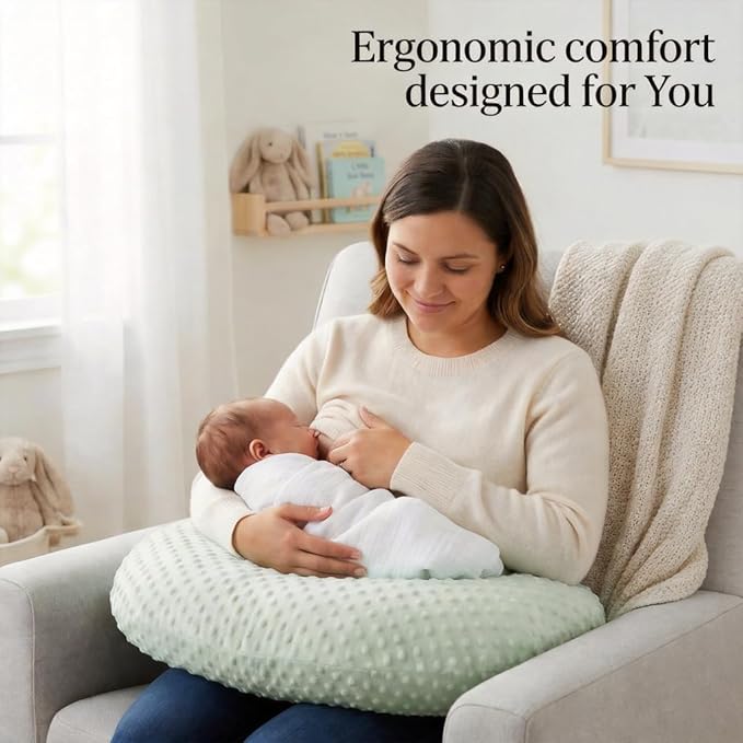 Nursing Pillow, Breastfeeding Pillows with Removable Cover for Mom with Breathable Filling, Ergonomic Baby Feeding Essentials for Bottle and Breastfeeding (Green)