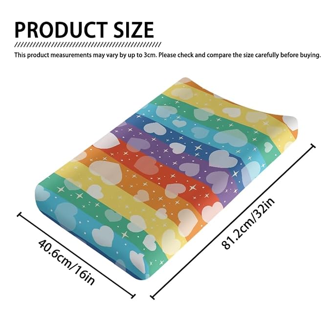 Rainbow Stripe Heart Changing Pad Cover for Baby Girls Boys Comfort Diaper Change Table Pad Covers Soft Changing Pad Sheets