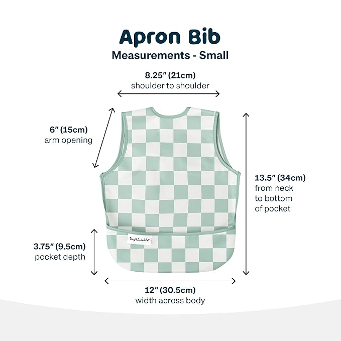 Tiny Twinkle Mess Proof Baby Bib for Boys | Waterproof Toddler Bib for Eating | Baby Apron for Feeding, Machine Washable | Perfect Shower Gift (Green Checkers, 6–24M)