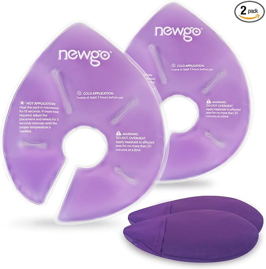 NEWGO Large Size Breast Therapy Pads, Breastfeeding Essentials Hot & Cold Gel Ice Packs for Postpartum Nursing, Engorgement, Mastitis, Pain Relief, Nipple Pads with Soft Covers, 2 Pack