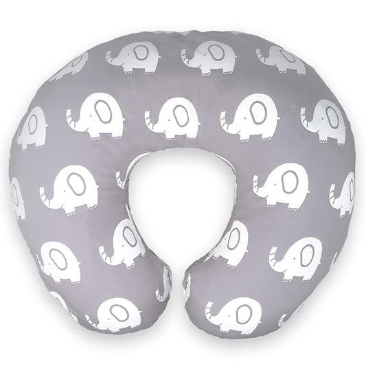 Nursing Pillow Cover | Soft Water Resistant and Machine Washable Fabric | Unisex Grey Elephant Print Design | Great for Breastfeeding and Bottle Feeding Mothers
