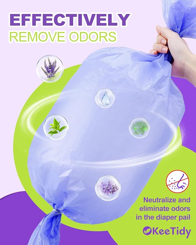 Diaper Pail Refill Bags Compatible with DEKOR PLUS Diaper Pails, 20% Extra Length Diaper Bags Disposable with Lavender Flavor, Holds up to 5940 Diapers, 10 Pack