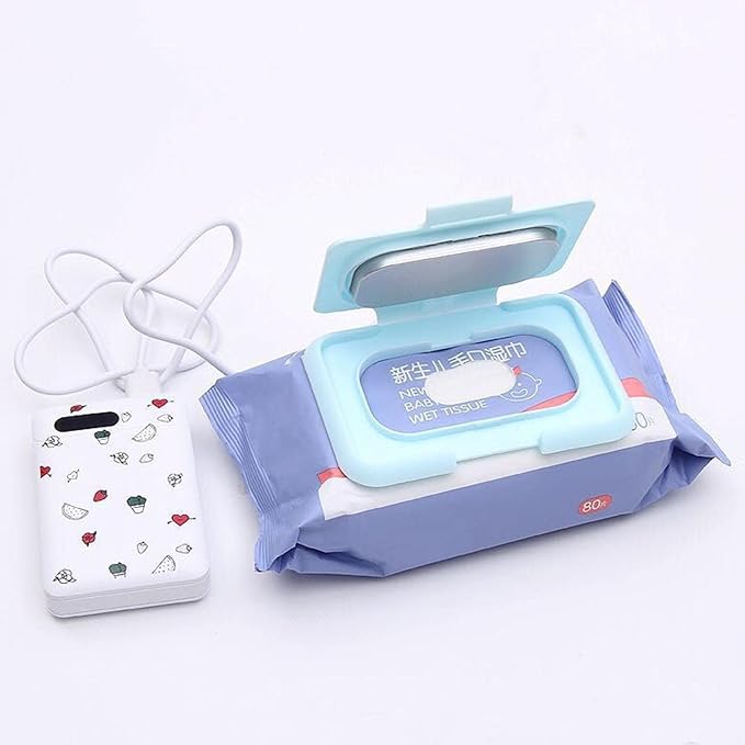 Baby Wipe Warmer Thermostat Temperature Double Layers Cover Portable USB Wet Wipe Heater Light Blue