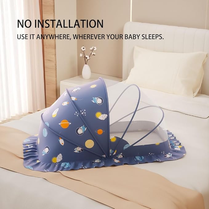 Mosquito Nets for Baby Cribs, Portable Folding Mosquito Net for Stroller, 0-3 Years Kids Travel & Sleep Mosquito Mesh Cover(Blue, 50”x26”x28”)