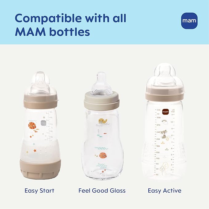 MAM Baby Bottle Nipple Mixed Flow Pack, Medium Size 2 and Fast Flow Size 3 for Babies 2+ Months, Skin Soft BPA Free Silicone, 94% Nipple Acceptance, Fits All MAM Bottles, 4 Pack, Made in Europe
