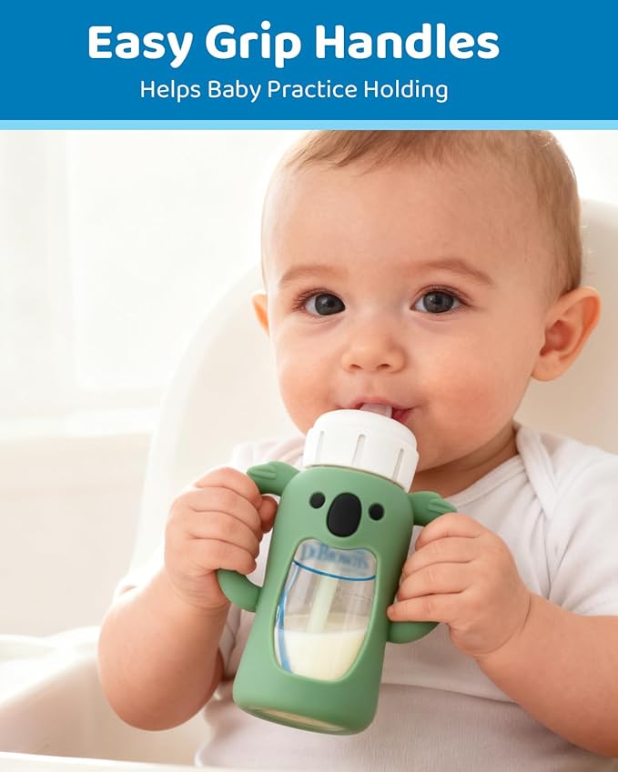 3 Pack Silicone Bottle Sleeves for Dr. Brown's Glass Baby Bottles, 4 oz, Anti-Slip Protective Covers with Handles, Baby Essentials(Bottles Not Included)
