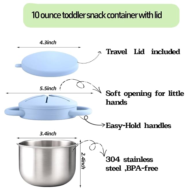 Toddler Snack Cups with Lid Spill Proof, Stainless Steel Baby Toddler Kids Snack Containers, 2 Pack Snack Catcher (Pink&Green)