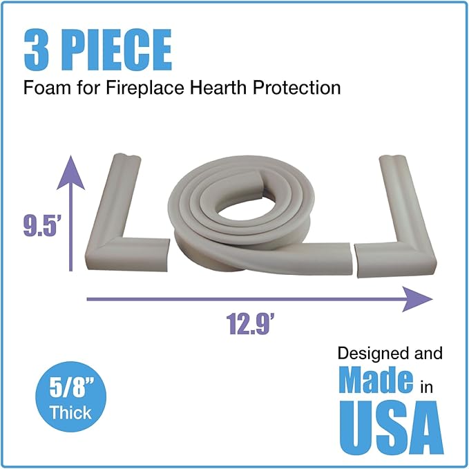 KidKusion Extra Long Hearth Cushion | Made in USA | Taupe | 14.33 Ft of Padding | Child Safety, Edge and Corner Guard, Baby Proof Fireplace Bumper