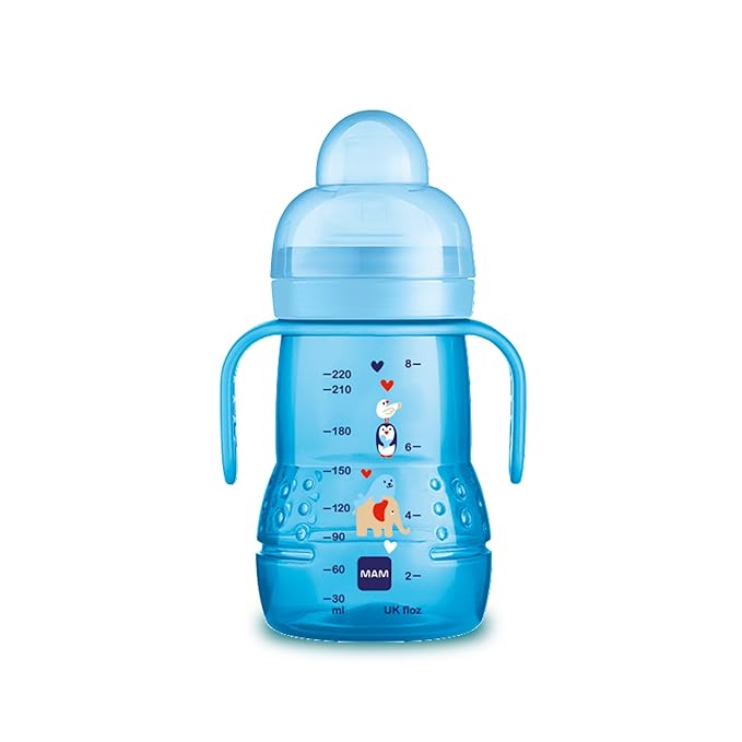 MAM Easy Active Baby Bottle, Switch Between Breast and to Clean, 4+ Months, Boy & Plastic Trainer Cup (1 Count), Trainer Drinking Cup with Extra-Soft Spout, Spill-Free Nipple, and Non-Slip