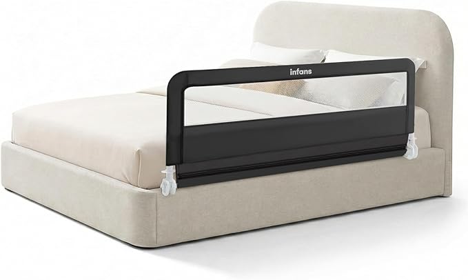 INFANS Bed Rail for Toddlers, 58" Foldable Safety Baby Crib Rail Fit for Kids Twin, Extra Long Swing Down Bed Guardrail for Convertible Crib, Queen, Full, King Mattress Side Guard (Black)