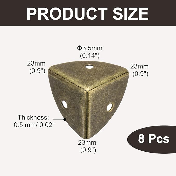 uxcell 8PCS Metal Corner Protector 0.9 x 0.9 x 0.9 Inch Box Edge Guard Protector Zinc Alloy Cabinets Speaker Corners Protector for Furniture Decorative (Vintage Bronze Tone)