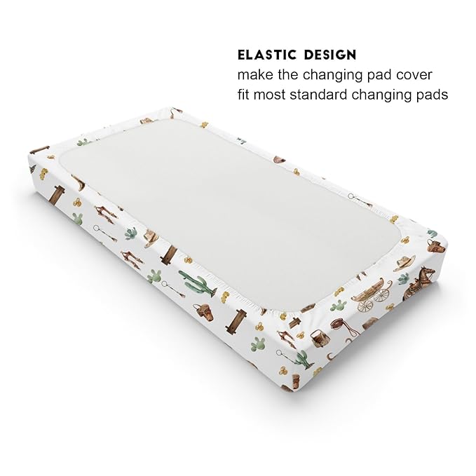 Western Cowboy Changing Pad Covers Cowboy Hats Boots Coins Cactus Goat Skull Horse Diaper Changing Pad Table Sheets for Boys Soft Breathable Stretchy Baby Change Table Pad Mats Covers 32''x16''