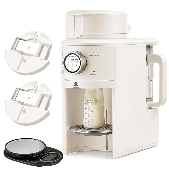 Snow Bear Baby Formula Maker–One Touch Warm Formula Dispenser, Precise Powder Water Ratio & Memory Setting,Sealed Powder Container,Auto Lifting Platform for No Mess fit Most Bottle–Shake Milk by Hand