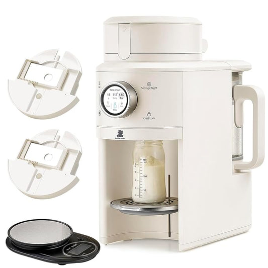Snow Bear Baby Formula Maker–One Touch Warm Formula Dispenser, Precise Powder Water Ratio & Memory Setting,Sealed Powder Container,Auto Lifting Platform for No Mess fit Most Bottle–Shake Milk by Hand