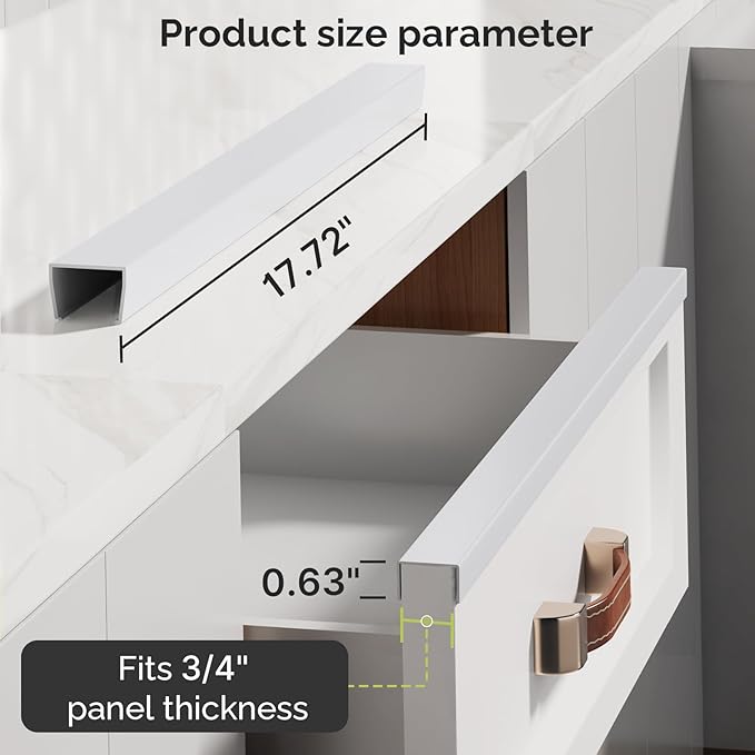 Snugly Fit 18" Length Cabinet Door Protector, Flexible Slip-On Plastic Edge Guard, Thin Edge Protectors to Prevent Wear, Chipping, Discoloration, Cabinet Bumpers, 3/4" Thick,White,2 PCS