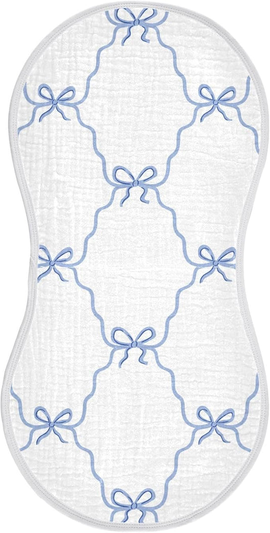 vvfelixl Muslin Burp Cloths Blue Ribbon Bow Baby Washcloths for Baby Girl Boys 2 Pack