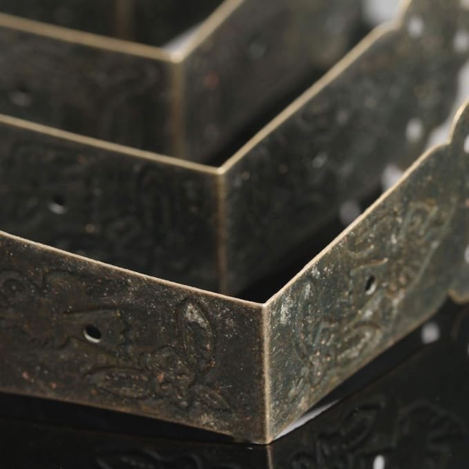 Dophee 4Pcs Vintage Metal Decorative Corner Bracket Corner Protector Guards Edge Cover for Chest Case Box