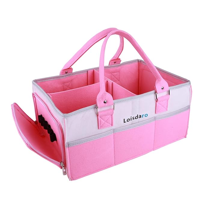 Baby Diaper Caddy Organizer, Portable Diaper Storage Basket for Changing Table, Nursery, Car, Pink