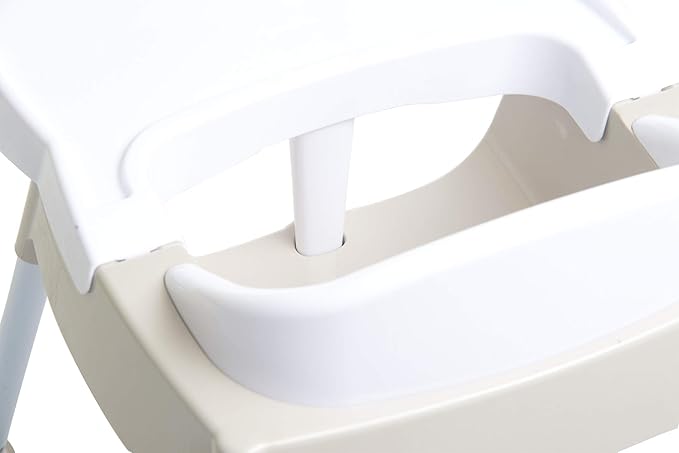 Foundations Secure Sitter 7-13" Adjustable Height Feeding Chair, 1 Pack, Stable “No Tip” Feet, 3-Point Adjustable Harness, Removable Tray, Easy to Clean, Smooth Plastic, White/Tan