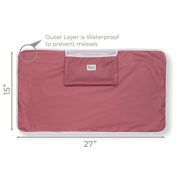 Nora’s Nursery Portable Baby Diaper Changing Pad - Waterproof Foldable Changing Mat for On-the-Go Diaper Changes - Travel Friendly, Easy Clean, Soft & Durable for Infants and Toddlers - Rose
